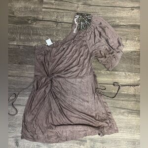 Pretty Good One-Shoulder Dress in Brown